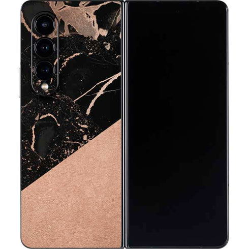 Black and Rose Gold Marble Split Galaxy Z Fold4 5G Skin